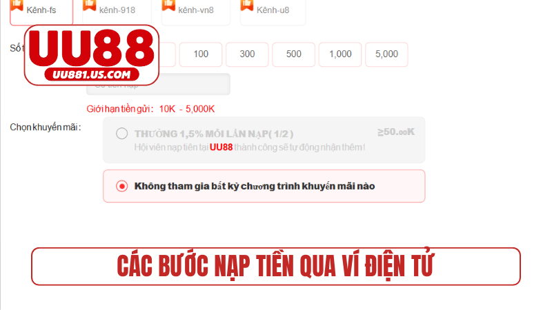 Các bước nạp tiền qua ví điện tử